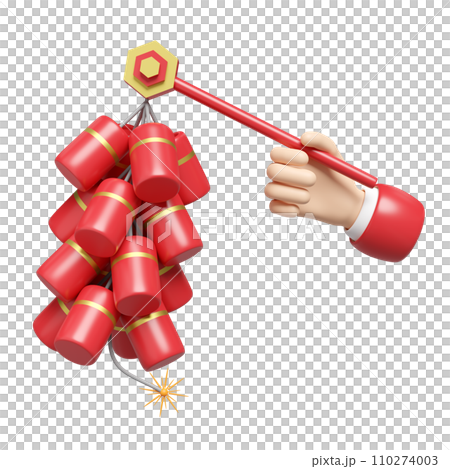 3d hand holding hanging firecrackers for chinese new year holiday. 3d render illustration 3d hand holding hanging firecrackers for chinese new year holiday. 3d render illustration 110274003