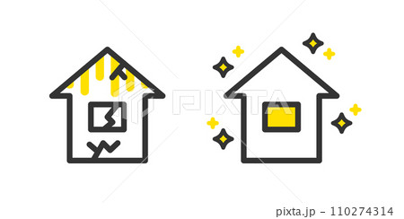 リフォーム前後のシンプルな住宅のイラスト リフォーム前後のシンプルな住宅のイラスト 110274314
