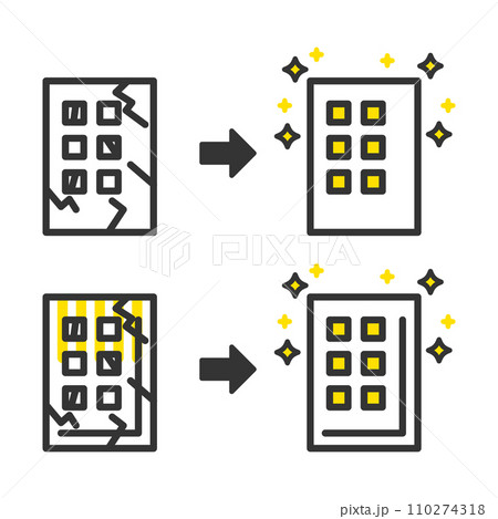リフォーム前とリフォーム後のシンプルなマンション・アパートのイラスト　セット 110274318