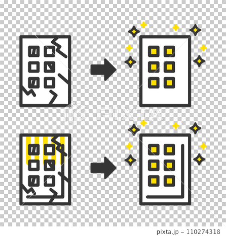 リフォーム前とリフォーム後のシンプルなマンション・アパートのイラスト　セット 110274318