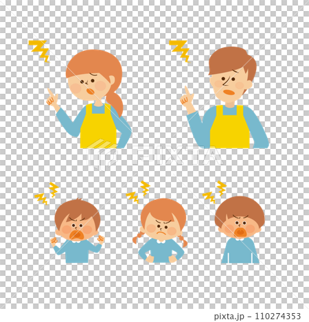 Nursery teacher and child angry expression set illustration material Nursery teacher and child angry expression set illustration material 110274353