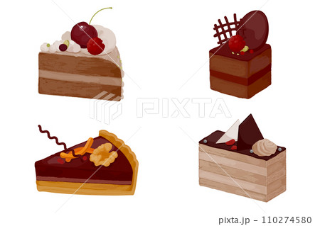 おしゃれなチョコレートケーキのベクターイラストセット 110274580