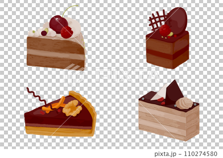 おしゃれなチョコレートケーキのベクターイラストセット 110274580