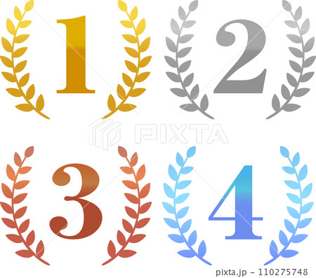 1から4までの数字と月桂樹のアイコン、ランキング 110275748
