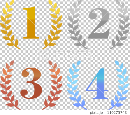 1から4までの数字と月桂樹のアイコン、ランキング 110275748