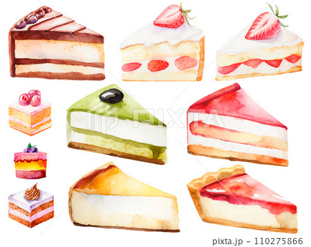 いろんなケーキの水彩イラストセット 110275866
