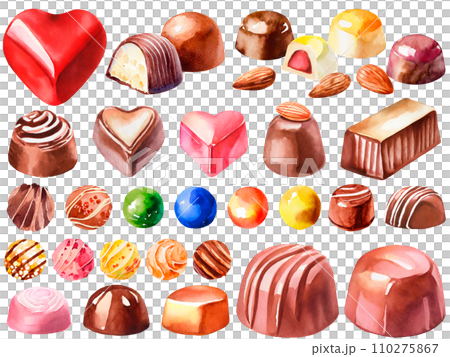 いろんなチョコレートの水彩イラストセット 110275867