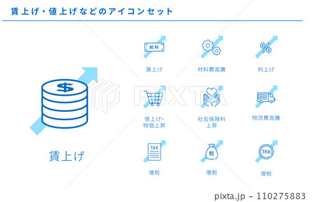 賃上げ・値上げなどのシンプルラインアイコンセット、ベクター 110275883