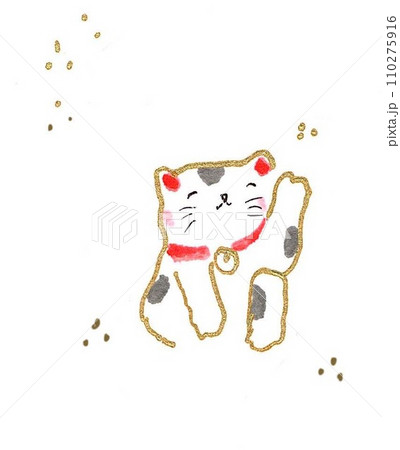 手描き招き猫墨絵 手描き招き猫墨絵 110275916