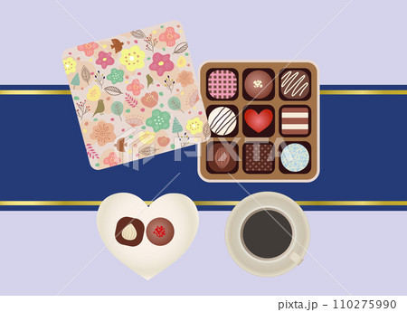 バレンタインデーのチョコレートボックスとコーヒーのイラスト バレンタインデーのチョコレートボックスとコーヒーのイラスト 110275990