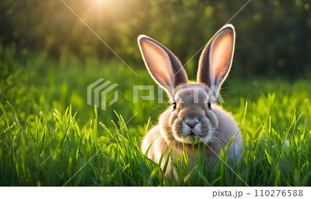 Easter enchantment: Rabbit in a spring blossom field Easter enchantment: Rabbit in a spring blossom field 110276588