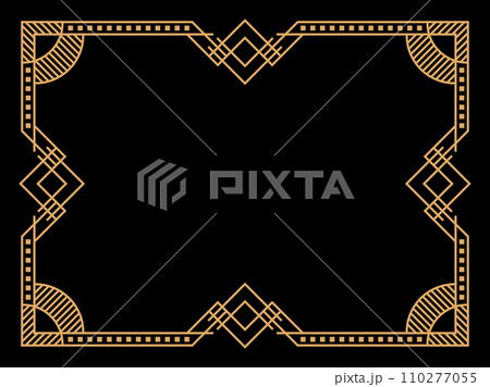 Art deco frame. Vintage linear border. Design a template for invitations, leaflets and greeting cards. Geometric golden frame. The style of the 1920s - 1930s. Vector illustration Art deco frame. Vintage linear border. Design a template for invitations, leaflets and greeting cards. Geometric golden frame. The style of the 1920s - 1930s. Vector illustration 110277055