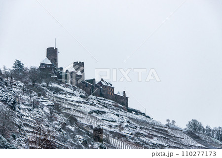 Winter at Burg Thurant Castle at the Mosel vineyards nestled in the hills above the Moselle River Germany Town Alken Winter at Burg Thurant Castle at the Mosel vineyards nestled in the hills above the Moselle River Germany Town Alken 110277173