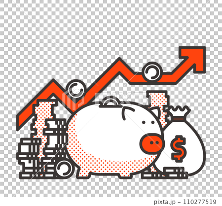 illustration of piggy bank and coin - line art 110277519