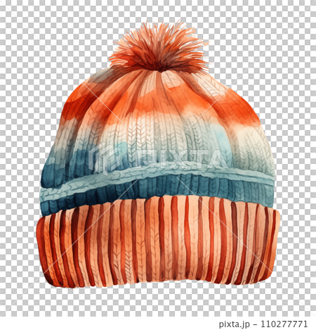Winter knitted hat, winter accessories, watercolor illustration  110277771