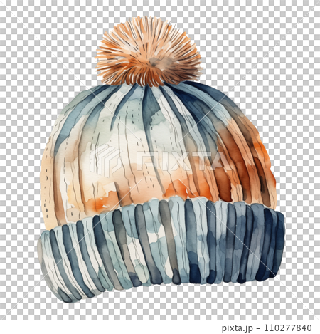 Winter knitted hat, winter accessories, watercolor illustration Winter knitted hat, winter accessories, watercolor illustration 110277840