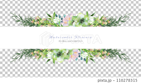 綠色和白色的花邊框裝飾畫水彩 110278315