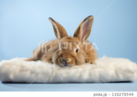 Image of cute rabbit lying on a sleeping cushion. Pet. Animals. 110278549