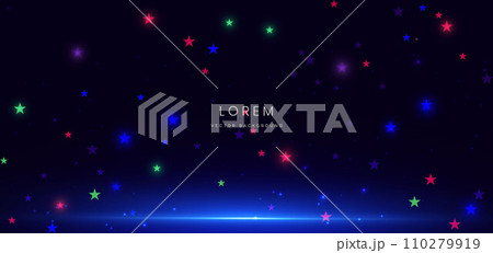 Abstract futuristic star glowing colorful light on dark blue background. with blue lighting effect. Abstract futuristic star glowing colorful light on dark blue background. with blue lighting effect. 110279919