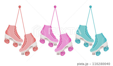 Set of roller skates. Retro icons, illustration in cartoon style, vector 110280040