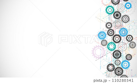 Cogs and gear wheel mechanisms. Concepts and ideas for hi-tech digital technology and engineering design. Abstract technical background of mechanical engineering. Vector illustration Cogs and gear wheel mechanisms. Concepts and ideas for hi-tech digital technology and engineering design. Abstract technical background of mechanical engineering. Vector illustration 110280341