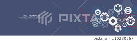 Website header or banner design with cogs and gear wheel mechanisms. 110280367