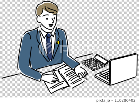 Simple line drawing illustration of judicial scrivener, tax accountant, and accounting 110280402