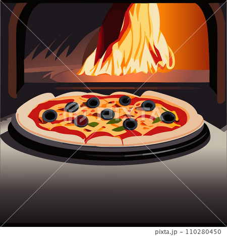 Pizza. Homemade pizza. Delicious pizza. Freshly made Italian margherita pizza with buffalo mozzarella and basil. Pizza with cheese, tomato sauce. Wood oven. World Pizza Day. February 9. 2024. 110280450