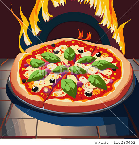 Pizza. Homemade pizza. Delicious pizza. Freshly made Italian margherita pizza with buffalo mozzarella and basil. Pizza with cheese, tomato sauce. Wood oven. World Pizza Day. February 9. 2024. 110280452
