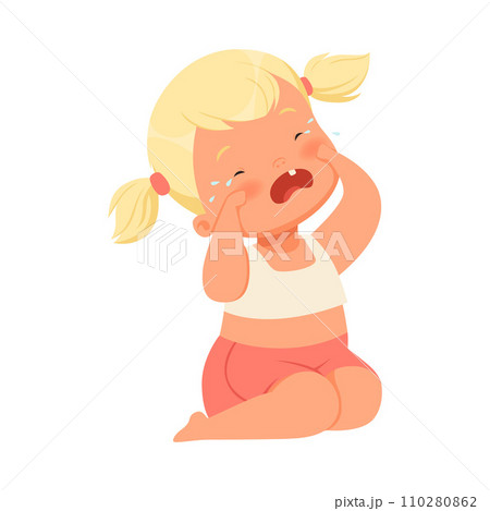 Little girl is crying. Vector illustration on a white background. 110280862