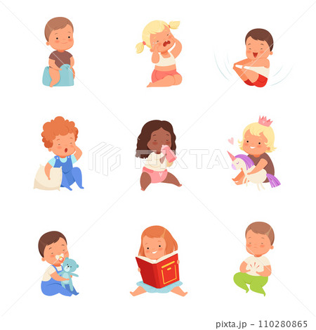 Toddlers in different situations. Vector illustration on a white background. Toddlers in different situations. Vector illustration on a white background. 110280865