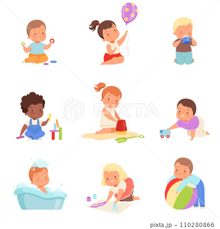 Different kids play. Vector illustration on a white background. 110280866