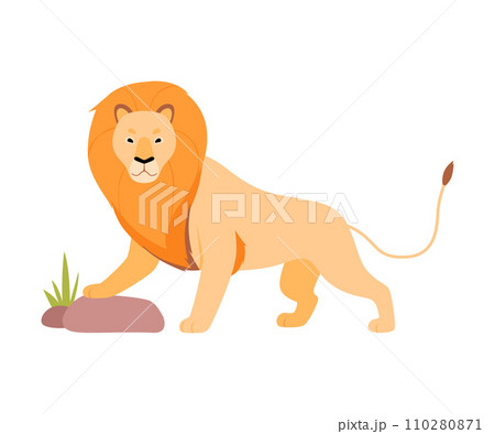 Lion stands near a stone. Vector illustration on a white background. 110280871
