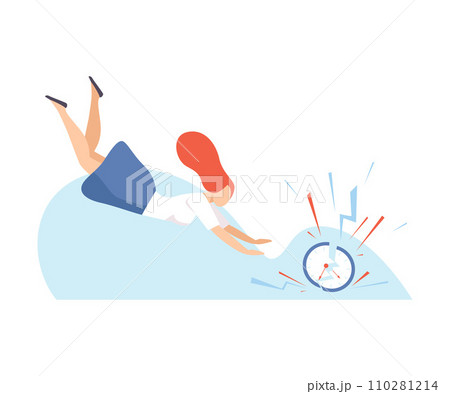 Woman is trying to catch a watch. Vector illustration. 110281214
