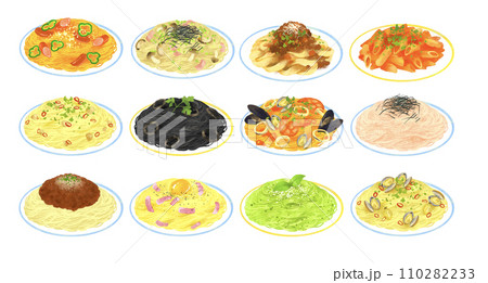 いろんなパスタのイラストセット いろんなパスタのイラストセット 110282233