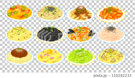 いろんなパスタのイラストセット いろんなパスタのイラストセット 110282233
