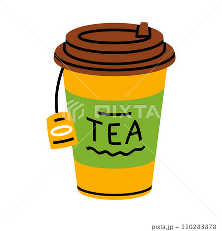Aromatic Tea Brewing with Teabag in Paper Takeaway Cup with Hot Drink Vector Illustration 110283878