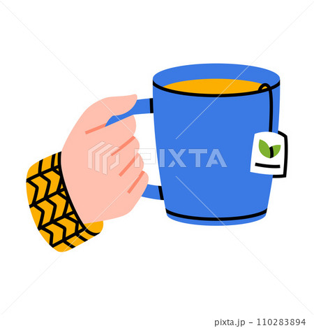 Hand Holding Cup with Hot Tea Drink Brewing with Teabag Vector Illustration Hand Holding Cup with Hot Tea Drink Brewing with Teabag Vector Illustration 110283894