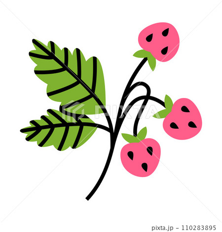 Wild Strawberry Branch with Green Stem and Berry Vector Illustration 110283895
