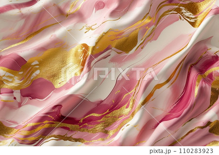 AI-generated content. Seamless pattern with abstract paint waves. Repeatable texture. Pink and golden brushstrokes. Ideal for textile designs, wallpapers, background graphics, fashion fabrics 110283923