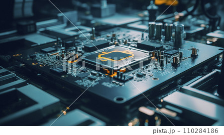 Motherboard digital chip in blue  lighting 110284186