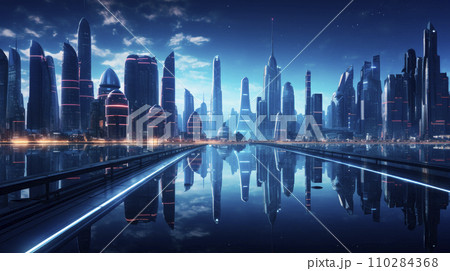 Cyber city background. Concept for night life, business district center. 110284368