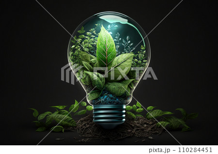 Eco-friendly innovation shines as an organic light bulb encased in lush moss and leaves brings nature Eco-friendly innovation shines as an organic light bulb encased in lush moss and leaves brings nature 110284451