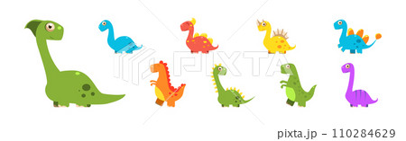 Funny Dinosaur Animal as Prehistoric Wild Beast Vector Set Funny Dinosaur Animal as Prehistoric Wild Beast Vector Set 110284629