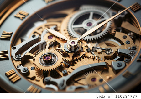 Closeup of clock mechanism gears, time and deadline concept 110284787