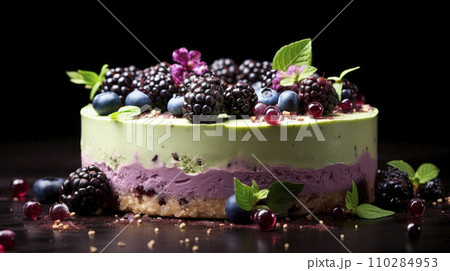Delicious fresh blackberry and blueberry cake with a cream cheese 110284953