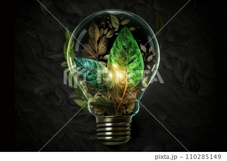 Eco-friendly innovation shines as an organic light bulb encased in lush moss and leaves brings nature Eco-friendly innovation shines as an organic light bulb encased in lush moss and leaves brings nature 110285149