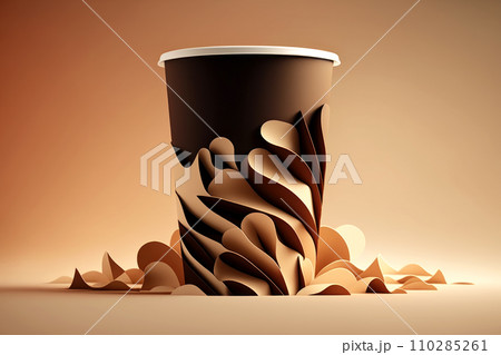 Graphic illustration of a disposable paper cup with a black lid. Graphic illustration of a disposable paper cup with a black lid. 110285261