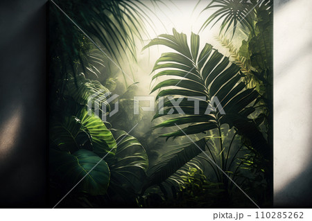 Beautiful fresh green background with jungle. Background with palm trees, Beautiful fresh green background with jungle. Background with palm trees, 110285262