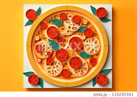 Close-up of an appetizing pizza on a wooden stand 110285561